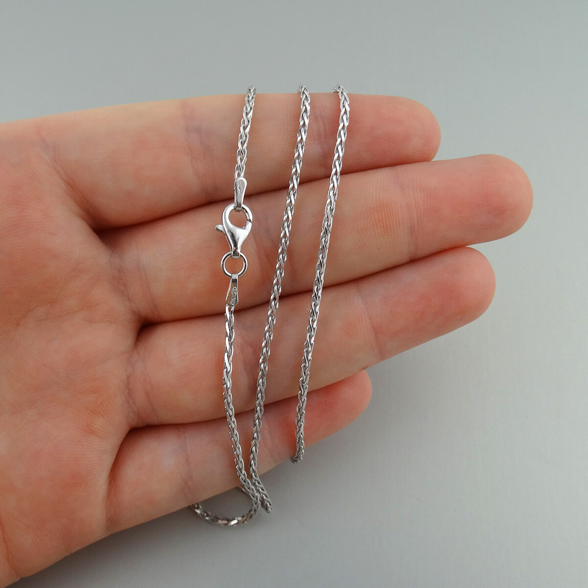 1.5mm Spiga Wheat Chain – Rhodium Plated 925 Sterling Silver – Polished Lobster