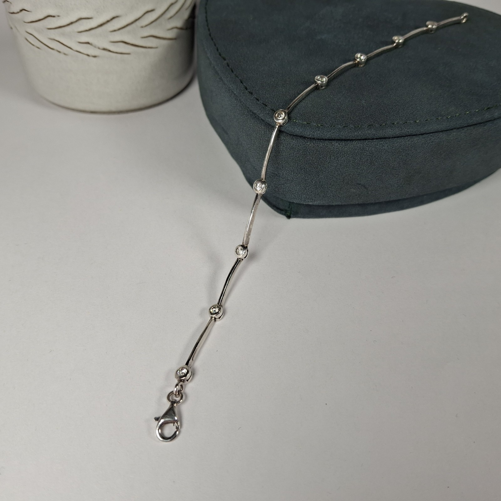 925 Sterling Silver CZ Station Link Bracelet Modern Minimalist Wedding Sparkle