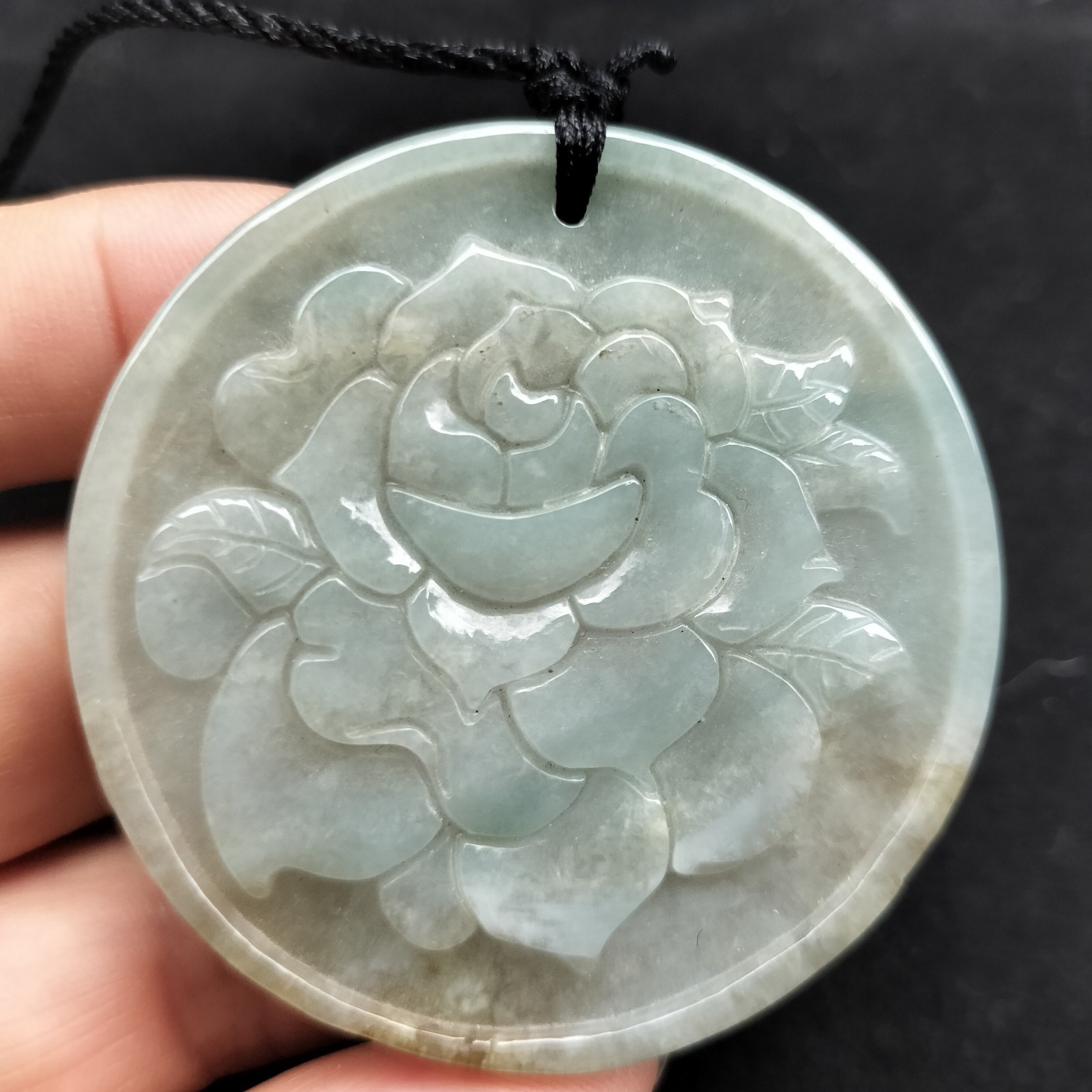 Certified Lavender Green Natural Type A Jade Jadeite Carved Flower 富贵花开 Pendant