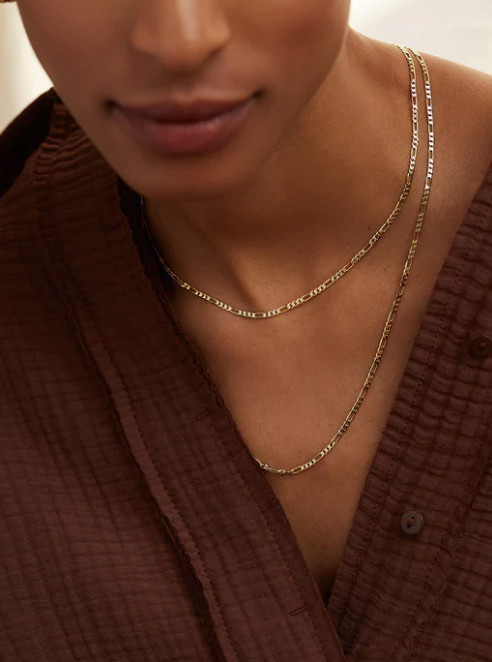 Ana Luisa Leo Regular Long Figaro Chain Necklace Gold 22″ Length Pouch Unisex
