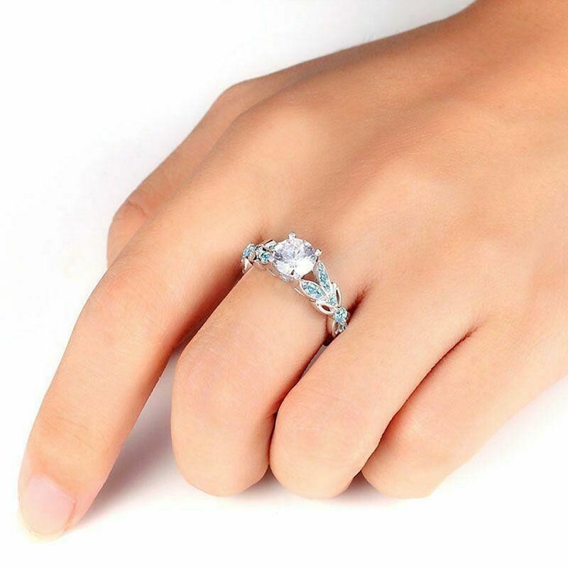 2Ct Round Simulated Diamond Leaf Beautiful Engagement Ring 14k White Gold Plated