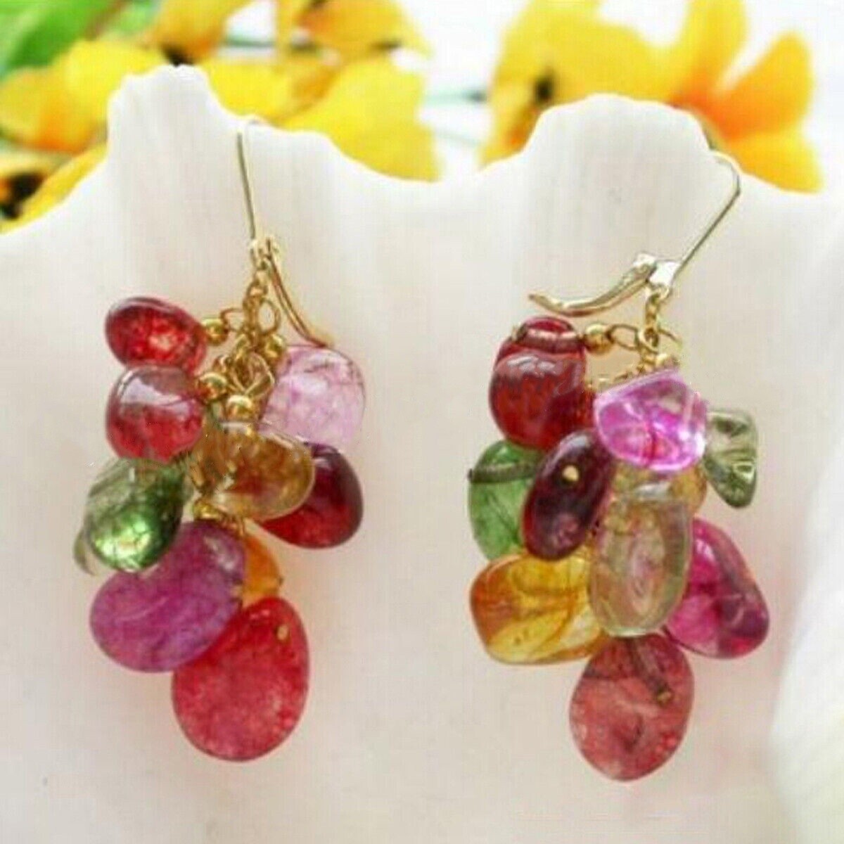 12-15mm Multicolor Tourmaline Irregular Freeform Nugget Gem Beads Dangle Earring