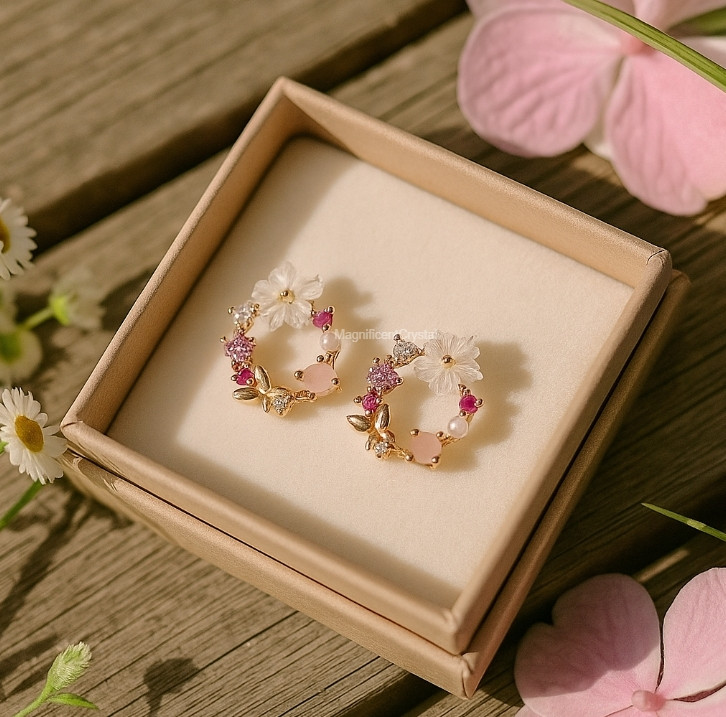 Circle Flower Pearl Stud Earrings 925 Sterling Earring Minimalist Women Jewelry