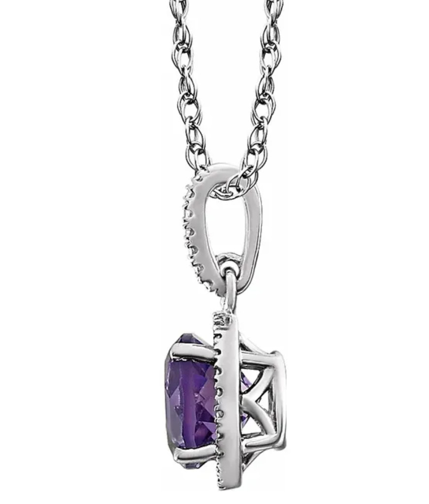 Amethyst & Real Diamond Halo-Styled 18″ Necklace 14K White Gold Finish $995