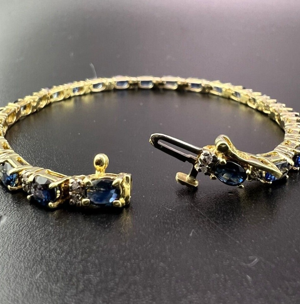 14K Solid Yellow Gold 4.00ct Oval Sapphire and Diamond Alternating Bracelet