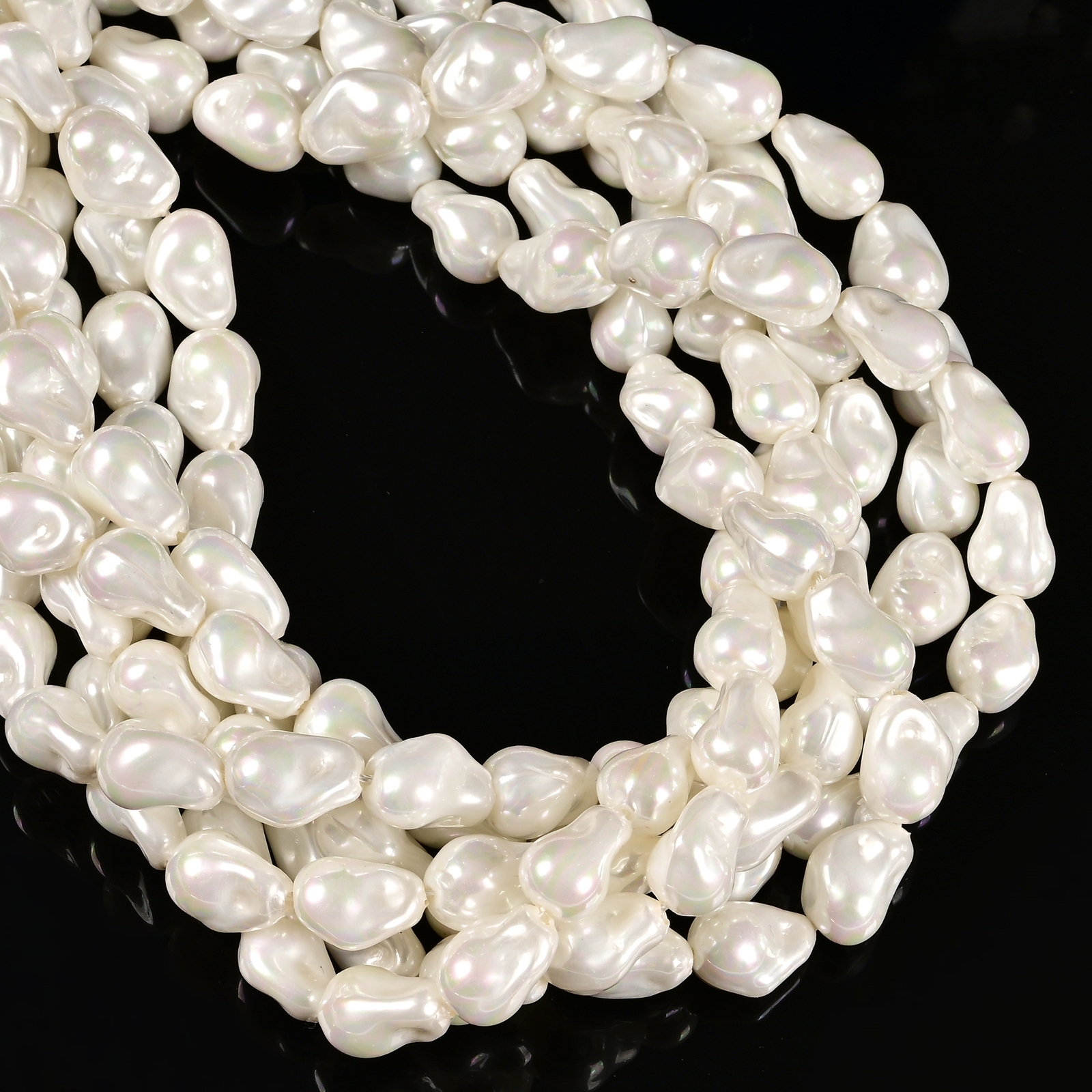 White Coated Shell Pearl Baroque Beads Size 10x15mm 12x23mm 15.5” Strand
