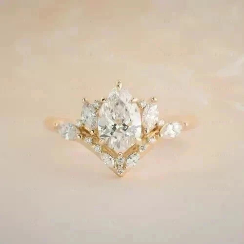 Real Moissanite 2.40Ct Pear Cut Women’s Engagement Ring 14K Yellow Gold Plated