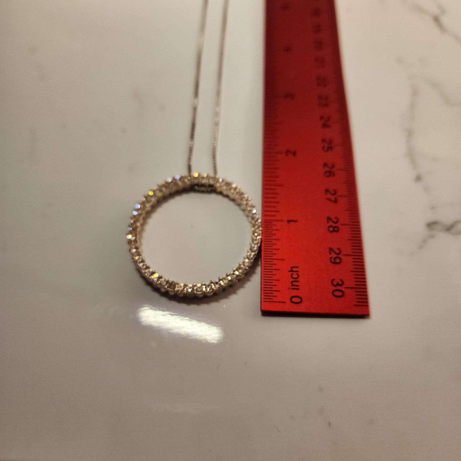 Large Circle Crystal Pendant Necklace 17in Sterling Silver Box Chain Halo
