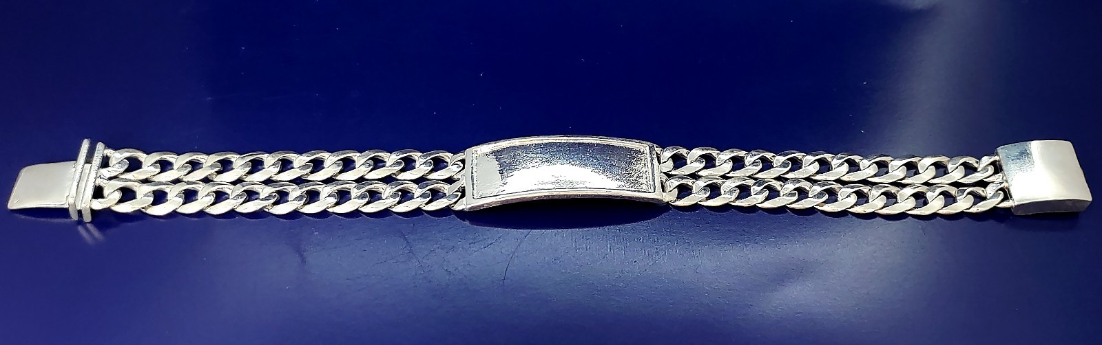 Heavy Solid Sterling Silver 2 Row Curb Link ID Bracelet Handmade in USA 39 Grams