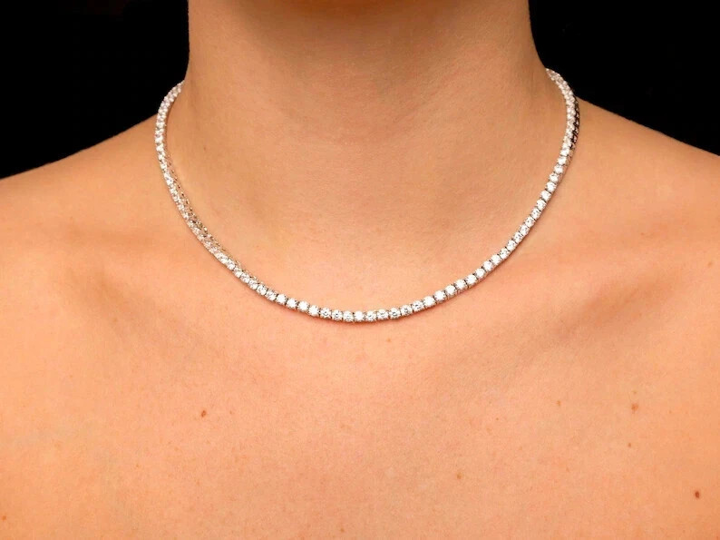 12.00 Ct Round Cut Lab-Created Diamond 16″ Tennis Necklace 14K White Gold Plated