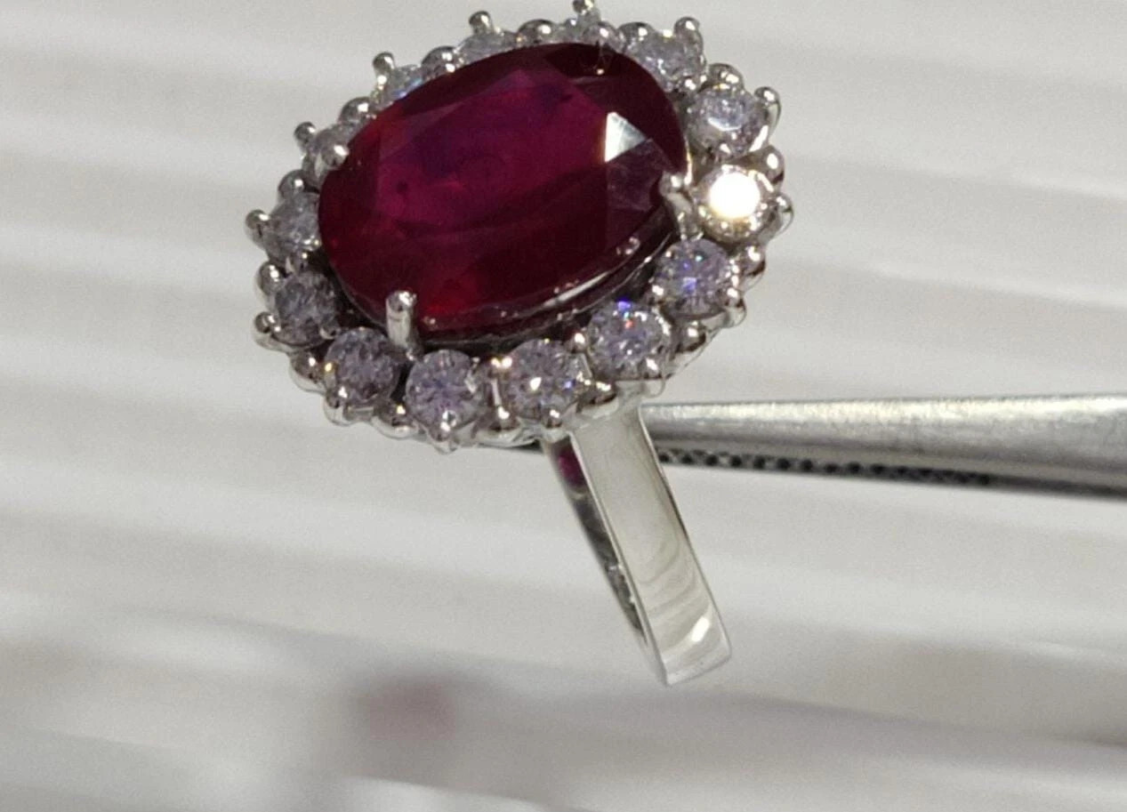 7.00 Ct Oval Cut Natural Ruby Diamond Engagement Ring 14K Solid White Gold 8