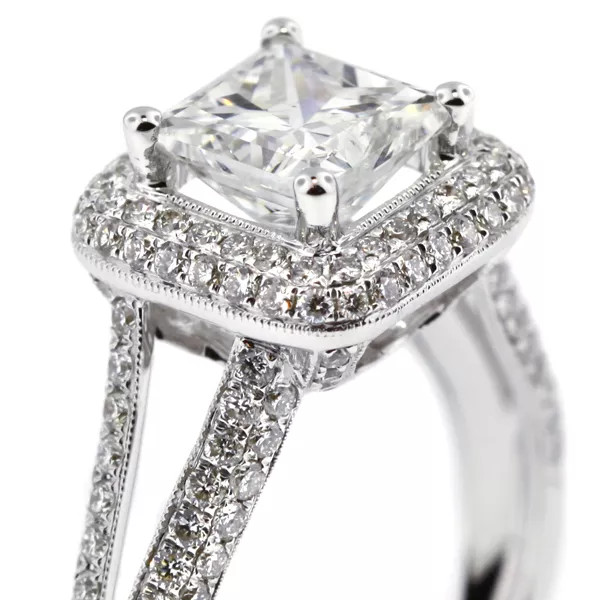 Engagement Ring 18K White Gold Halo Princess 3.04 Carat Lab-Grown Diamond G VS1