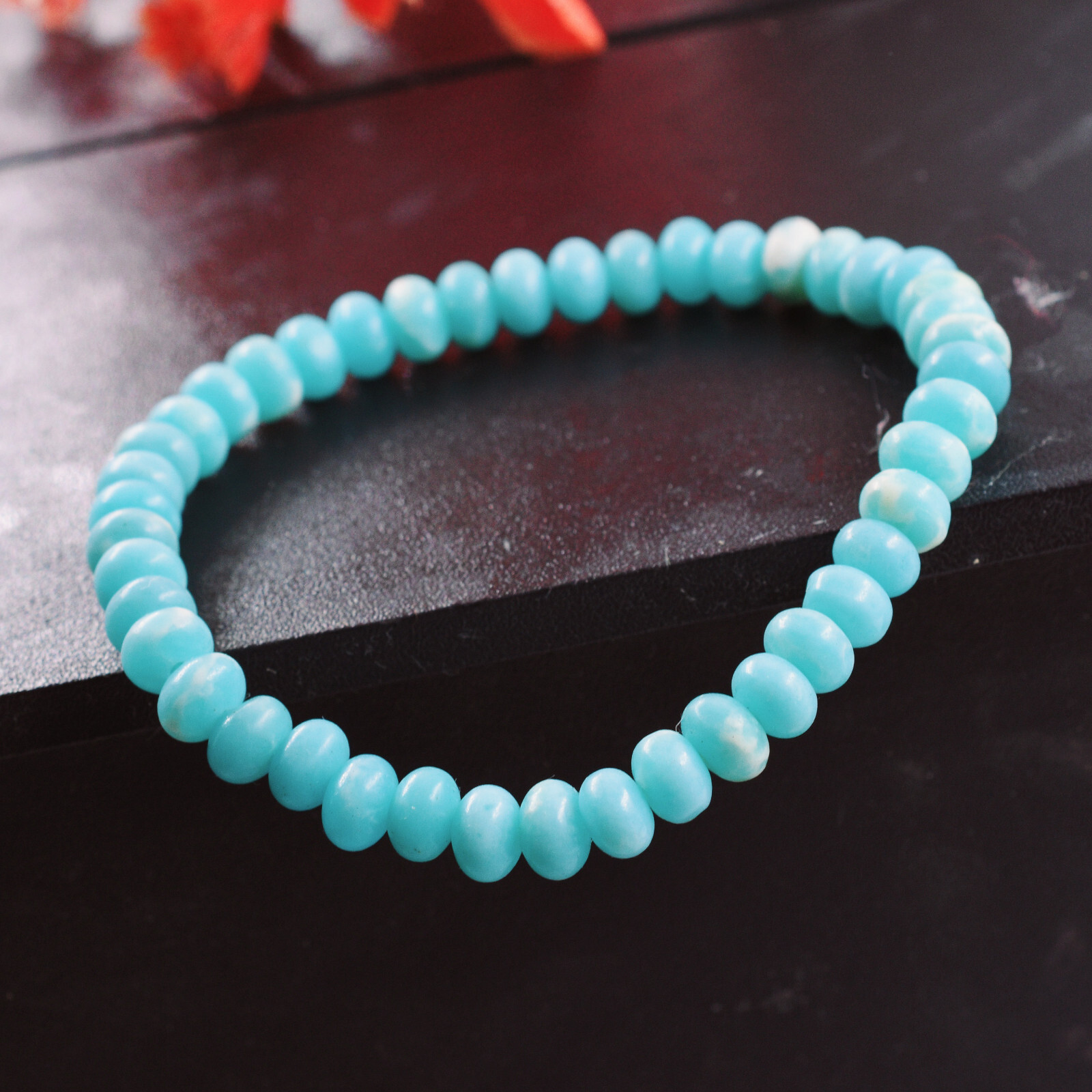 Beautiful Peruvian Opal 6-6.5mm Smooth Gemstone Stretch Bracelet womens gift