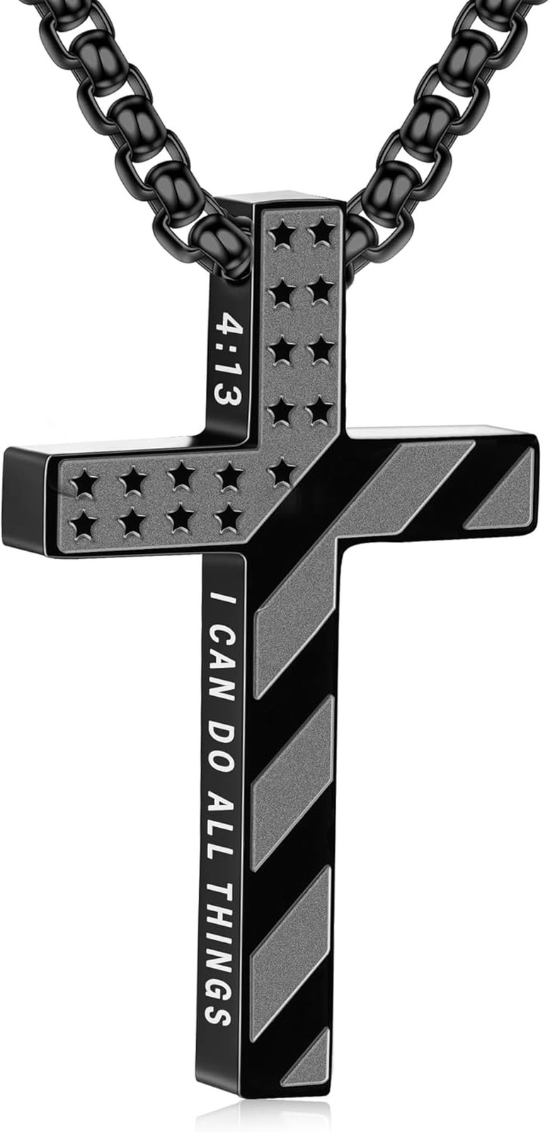 Cross Necklace for Men Boys, 316L Stainless Steel Chain Pendant Bible Verse Reli