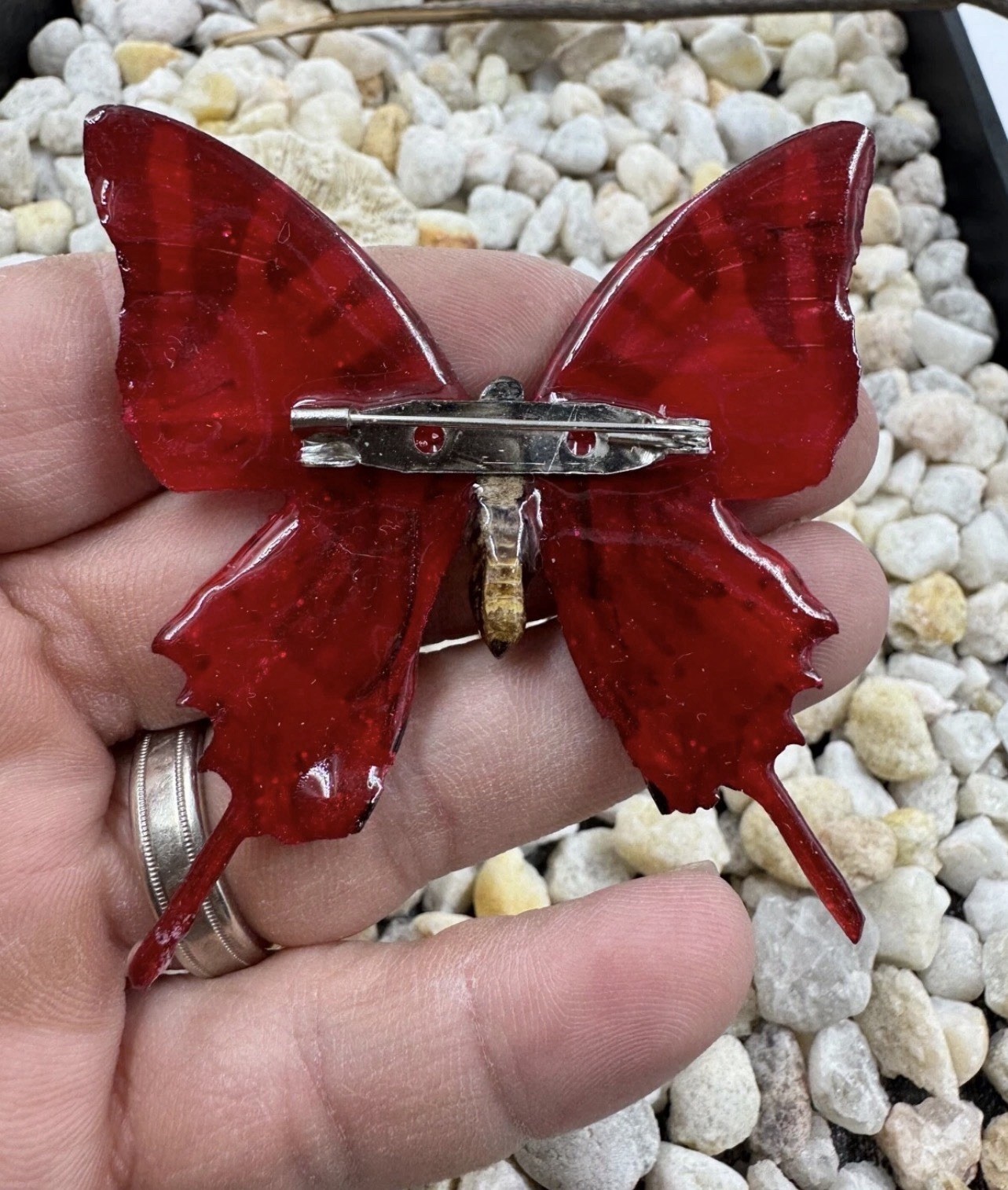 Hand Painted Real Butterfly Pendant Dipped In Resin – Red & Black