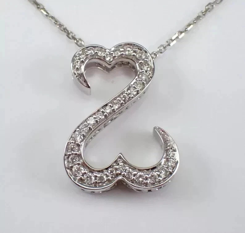 2Ct Round Real Moissanite Open Heart Pendant 14k White Gold Plated Free Chain