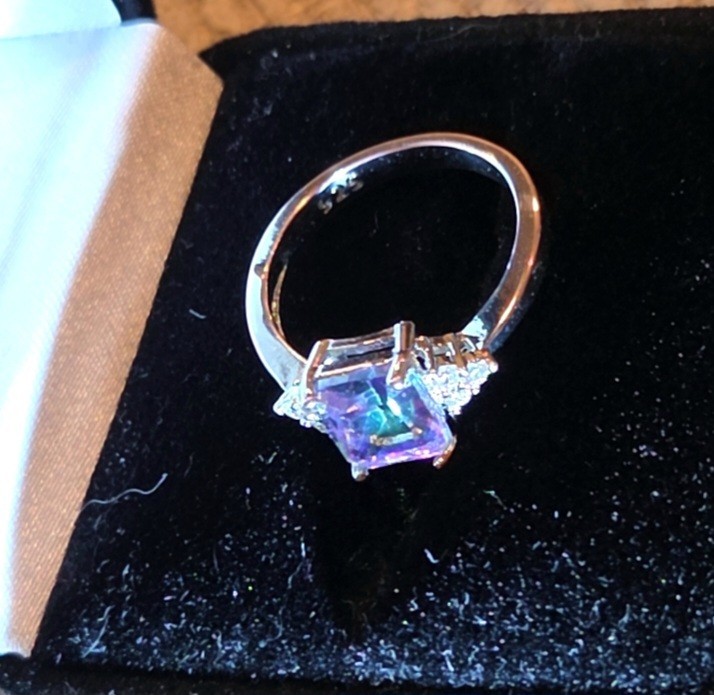 Sterling 925 Emerald Cut Multi Mystic Topaz Size 7 Ring w/6 Clear Accent Stones