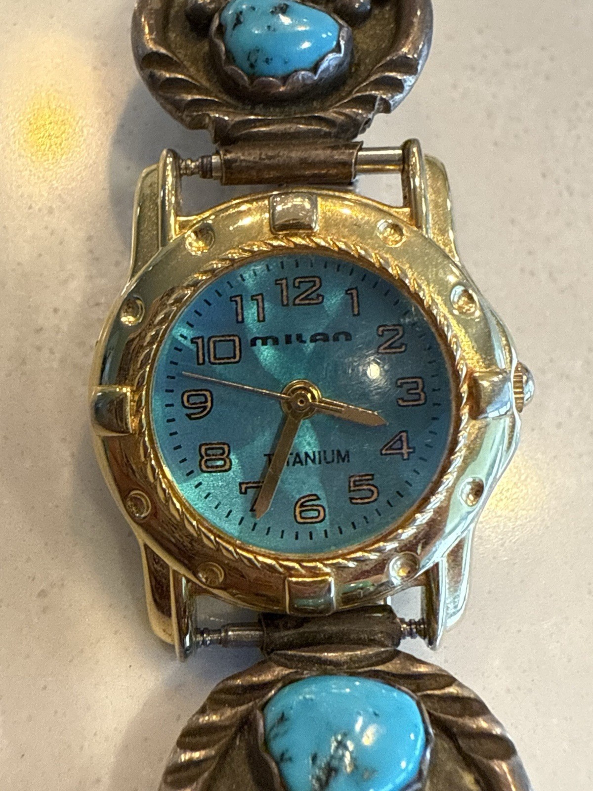 Authentic Vintage Navajo style sterling silver turquoise and coral stone watch