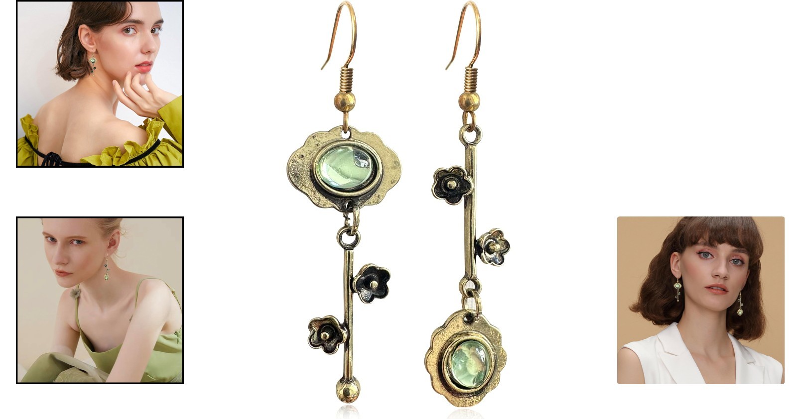 Asymmetrical Dangle Earrings – Handmade Vintage Silver Plum Blossom for Women