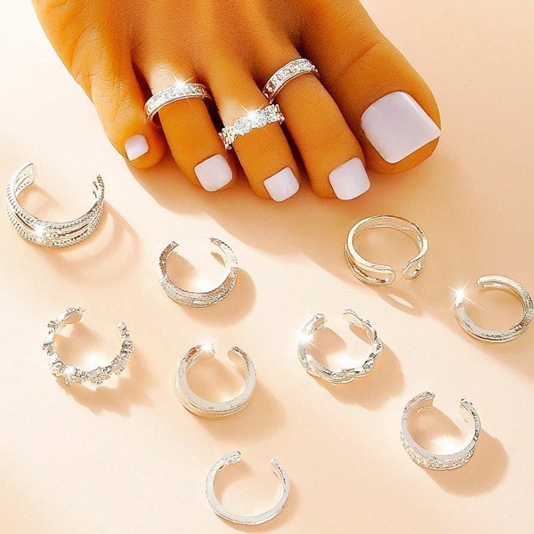 24Pcs Adjustable Toe Ring Set for Women, Vintage Silver Open Cuff Foot Jewelry