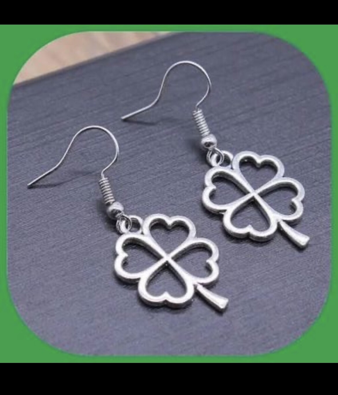 Heart Clover Leaf Shamrock ☘️ Silver Hook Earrings