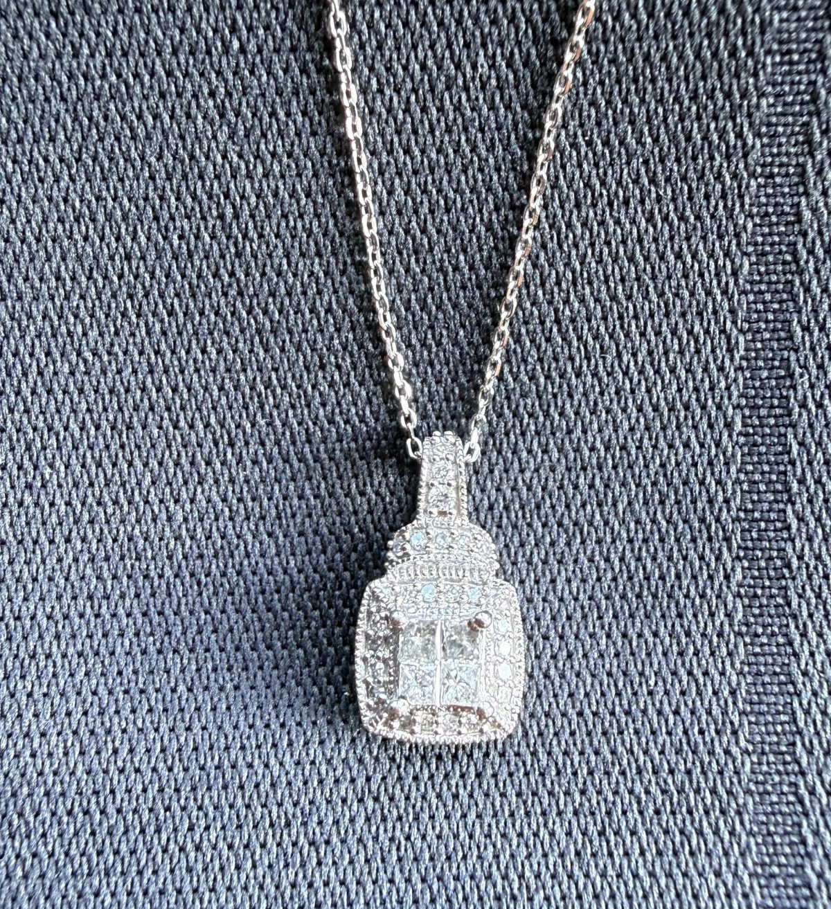 10K White Gold 1/3 CTW Diamond Quad Cluster Halo Pendant and 18″ SS Cable Chain
