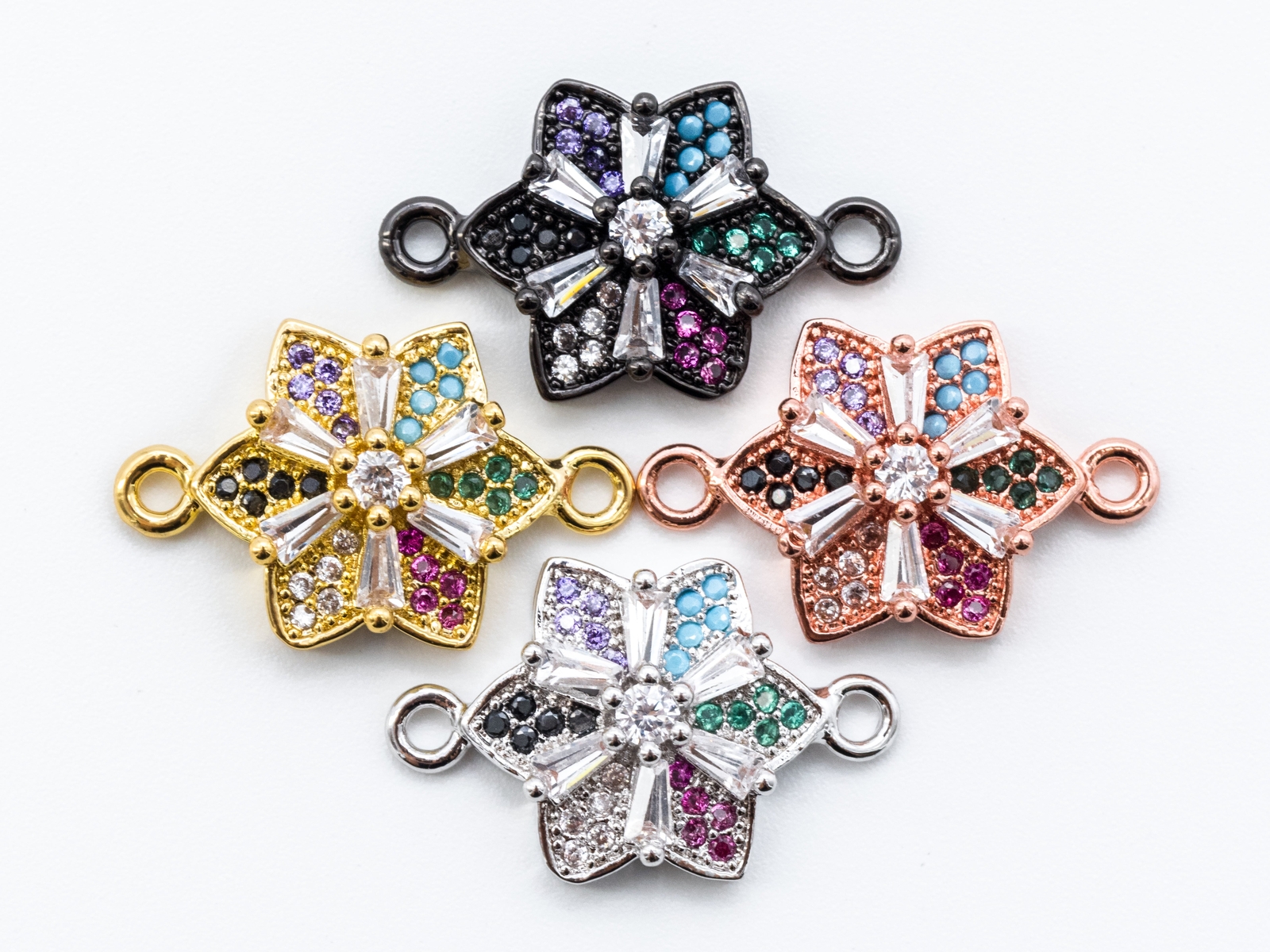 Mixed Color CZ Micro Pave Starfish Flower Charm Connector, Cubic Zirconia Space
