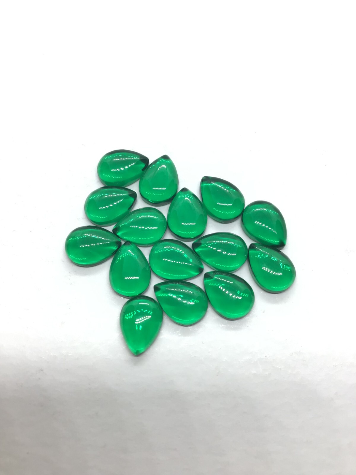 AAA Green Emerald Pear Flat Back Cabochon Synthetic Loose Gemstone Calibrated