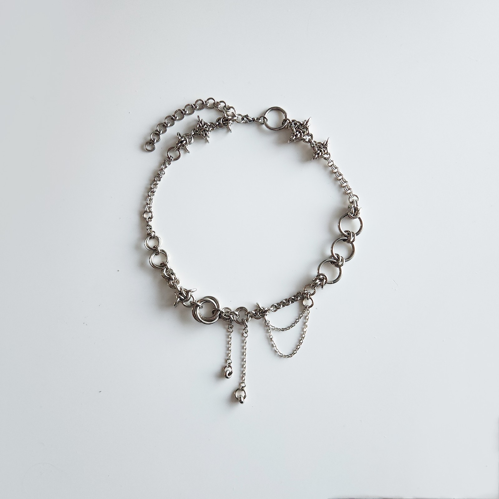 Gothic asymmetrical stainless steel chainmail necklace