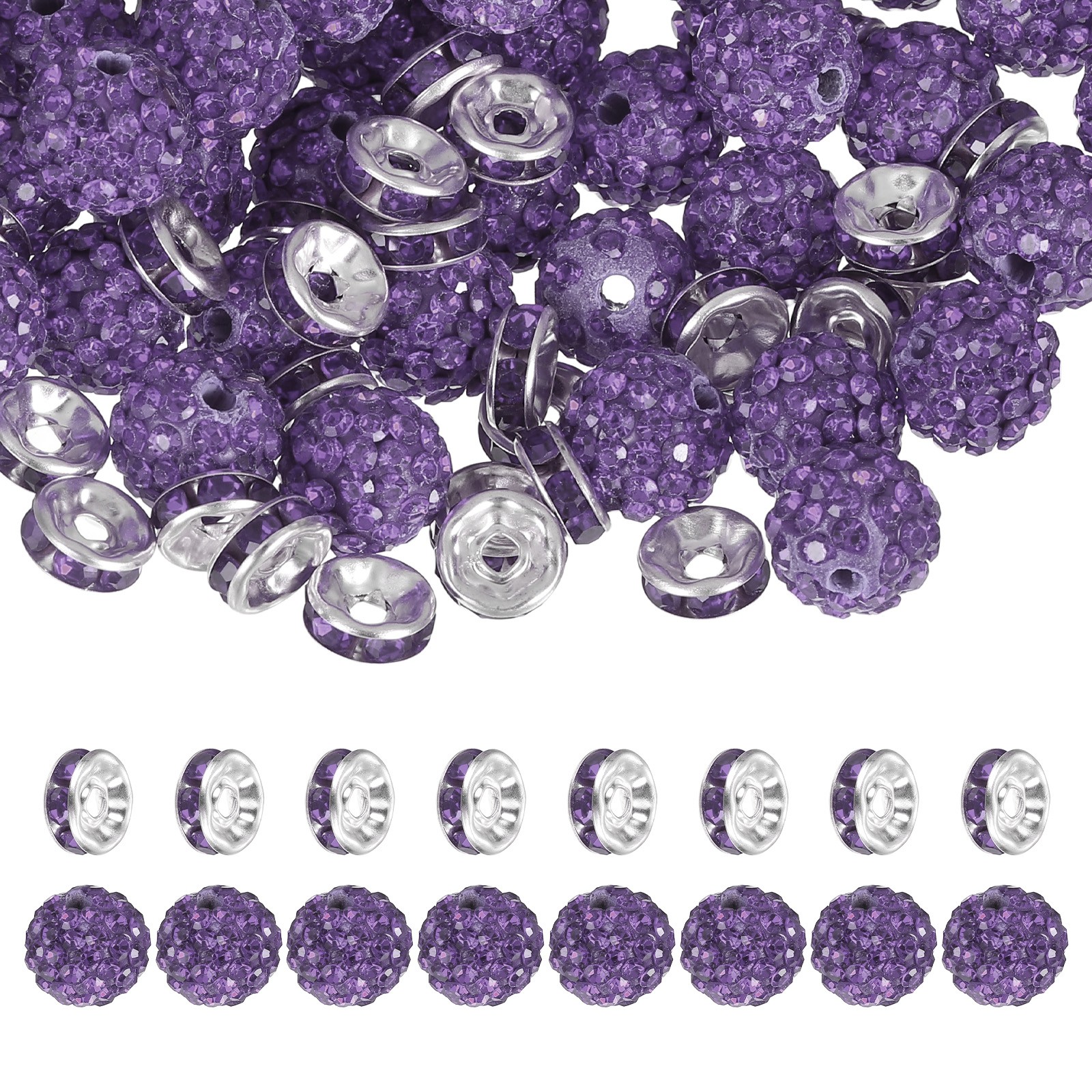120Pcs Rhinestone Beads, 10mm Bead/8mm Crystal Spacer (Lotus Purple)