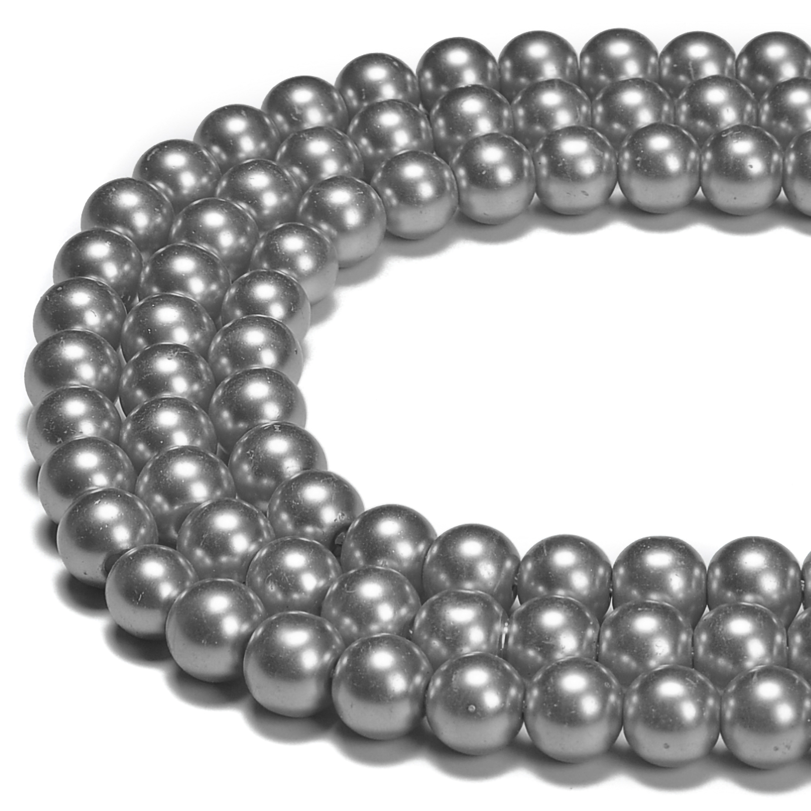 Silver Glass Pearl Smooth Round Beads 3mm 4mm 6mm 8mm 10mm 12mm 15.5″ Strand