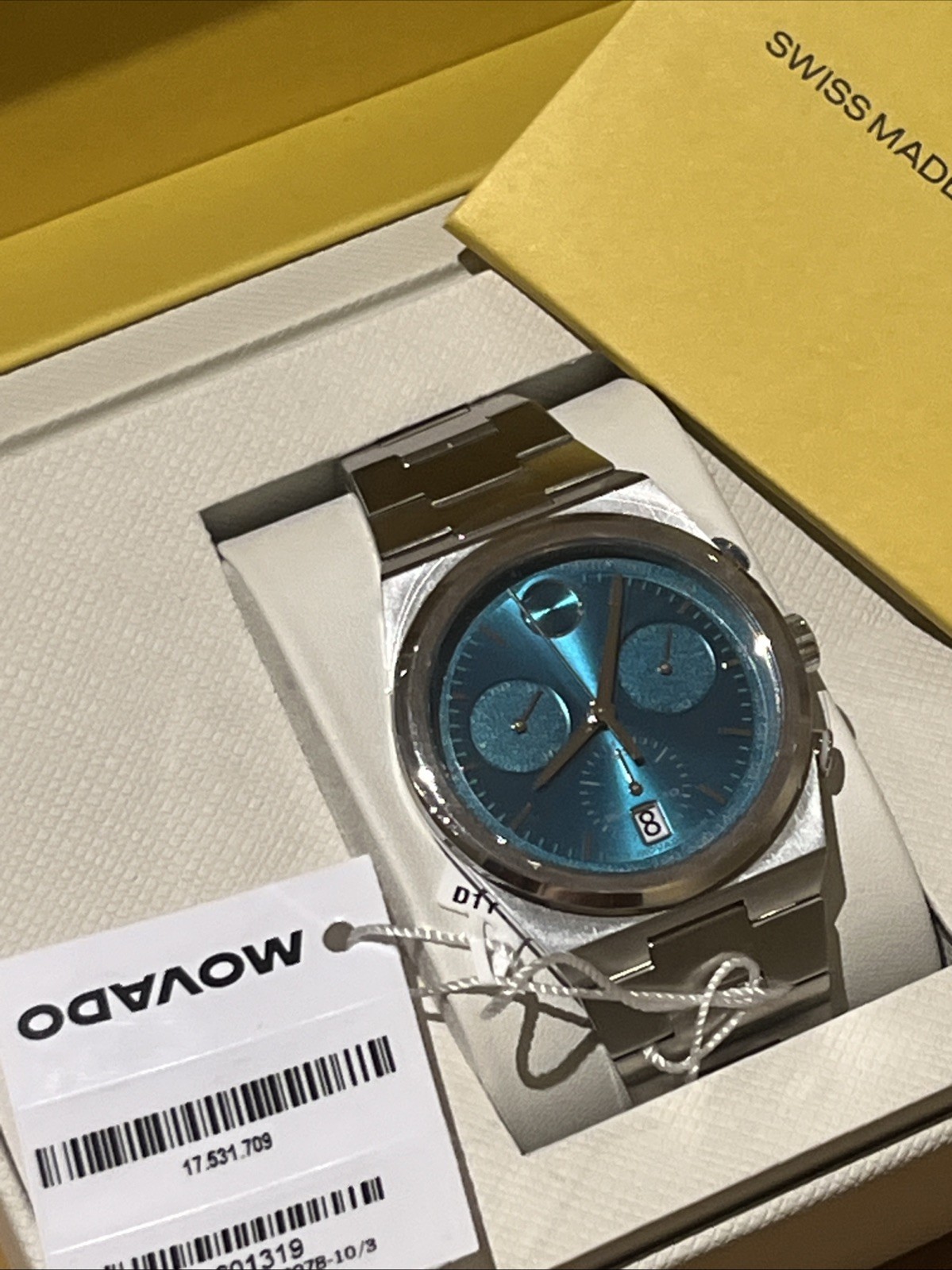 Movado Tachymeter Chronograph Green Dial Silver Tone Men’s Watch Brand New -rare