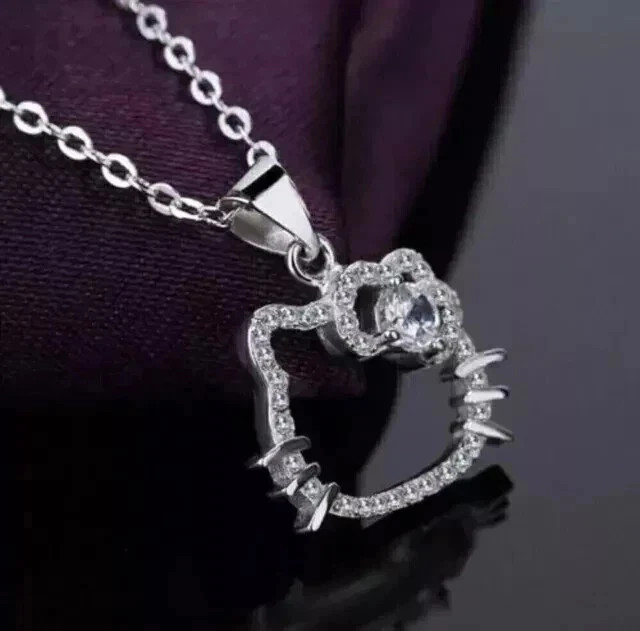 1.50Ct Round Cut Lab Created Diamond Hello Kitty Cat Pendant 925 Sterling Silver