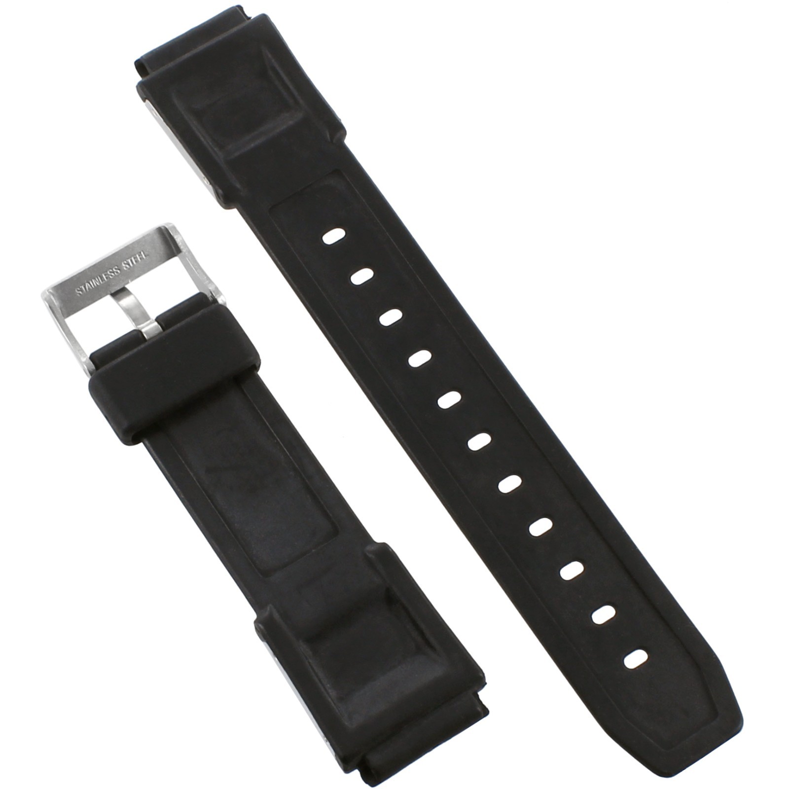 18mm Speidel Black Rubber Stainless Steel Metal Watchband Fits Casio, BOGO 799