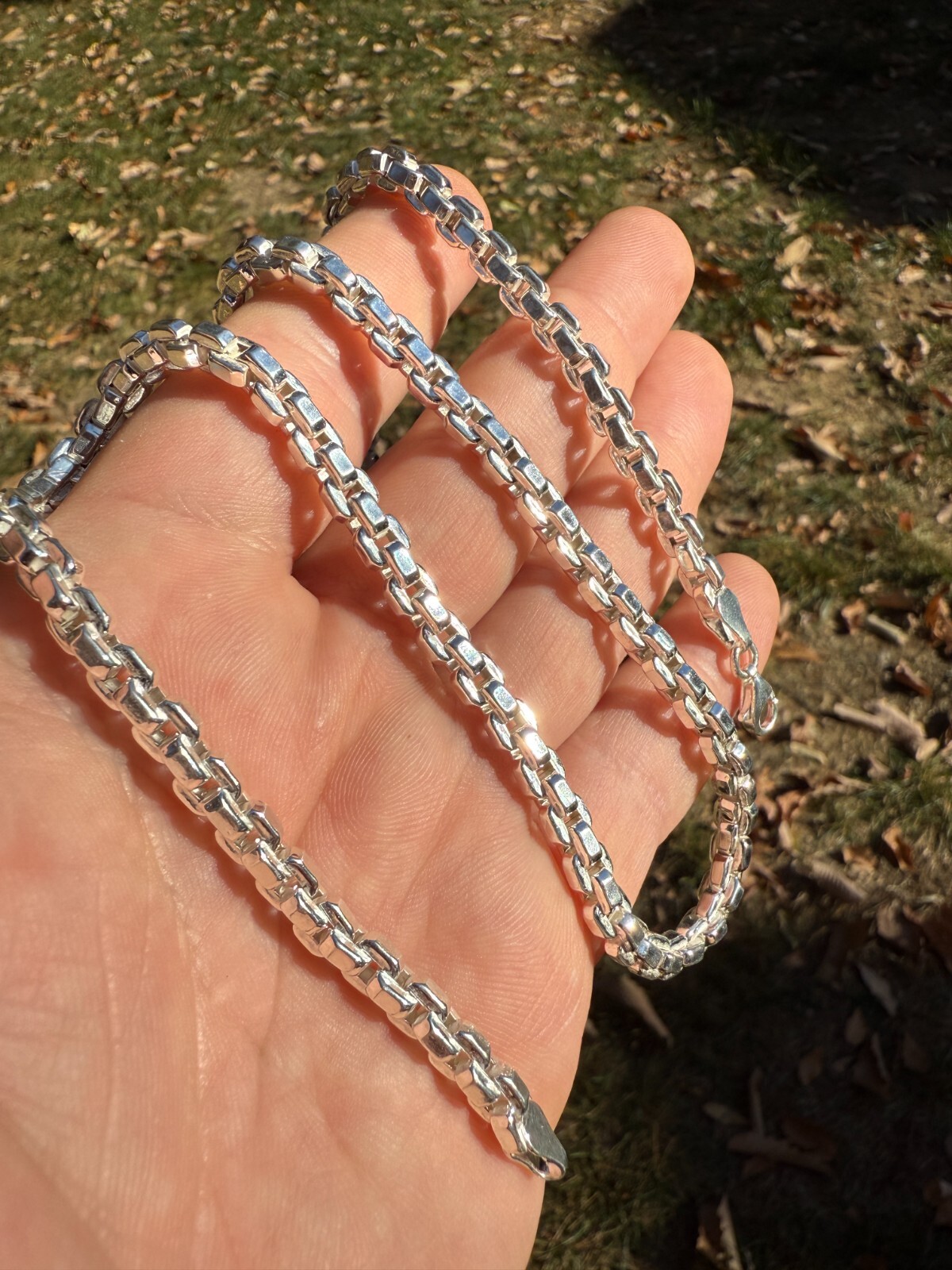 Real 925 Sterling Silver 5mm Men’s Puff Box Rolo Hermes Link Chain Necklace