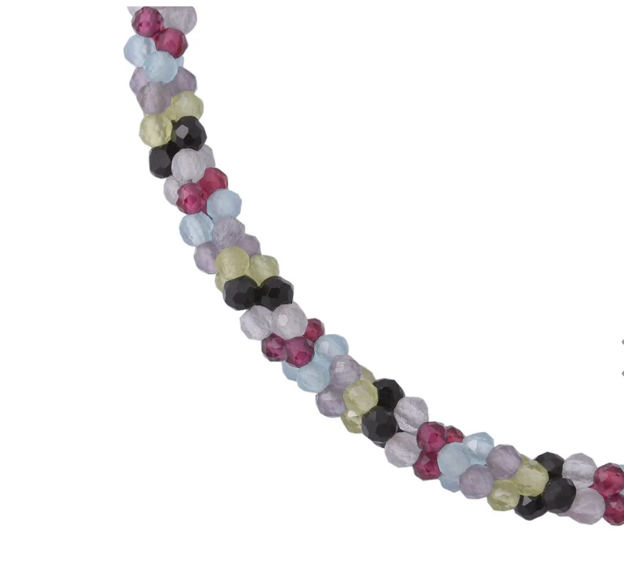 Multi-Gemstone Beaded 3 Layer Twisted Bracelet in 925 Sterling (7.5 In) 30 ctw