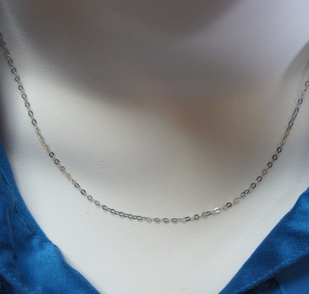 Rhodium plated Sterling Silver Necklace – Light Flat Cable Chain – All Sizes