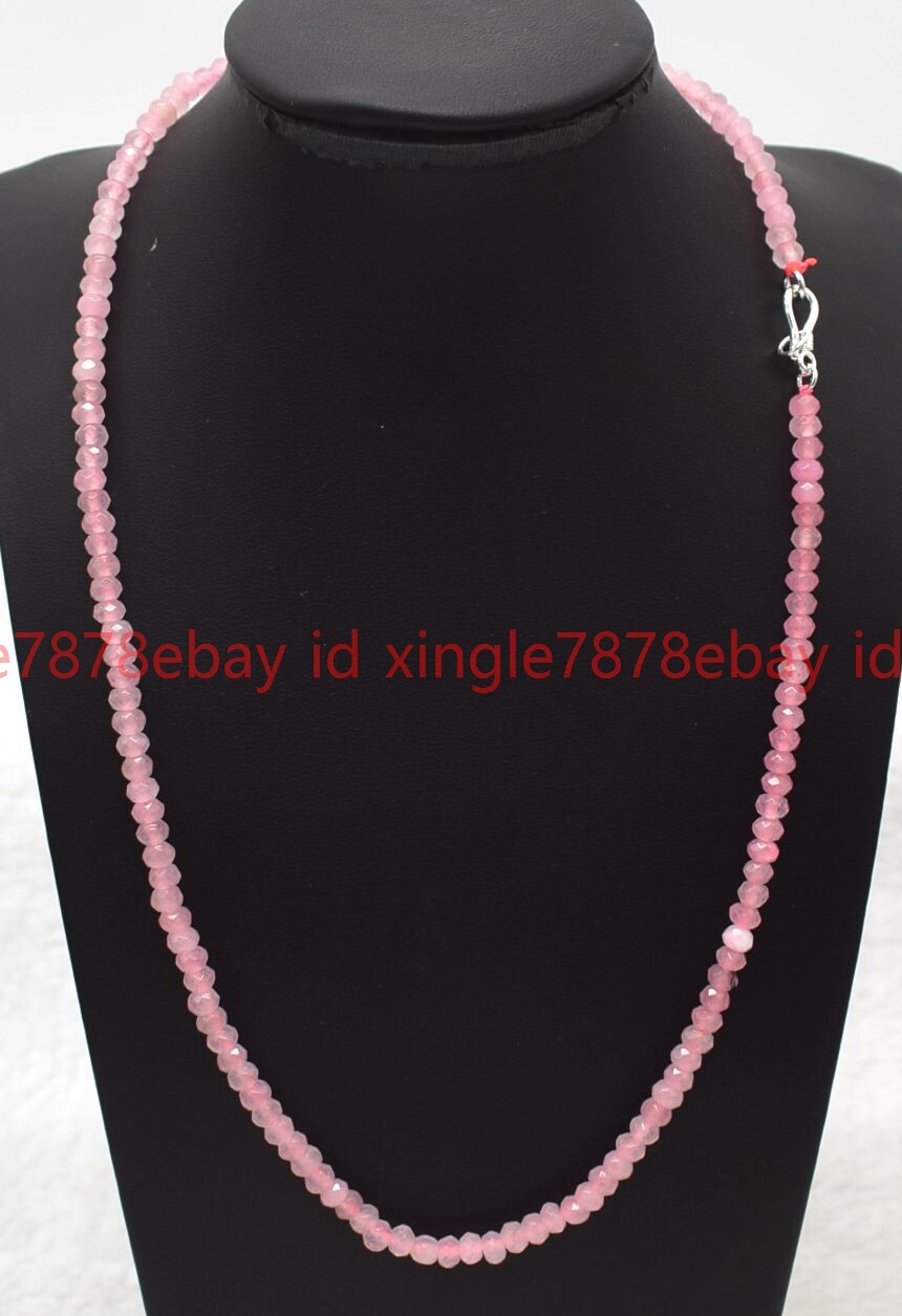 Natural Pretty 2x4mm Faceted Pink Jade Rondelle Gemstone Beaded Necklace 16-28in