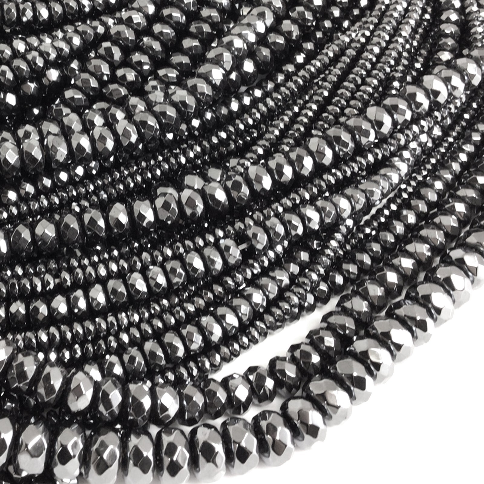 Shiny Black Hematite Faceted Rondelle Spacer Loose Beads 15″ 3mm 4mm 6mm 8mm