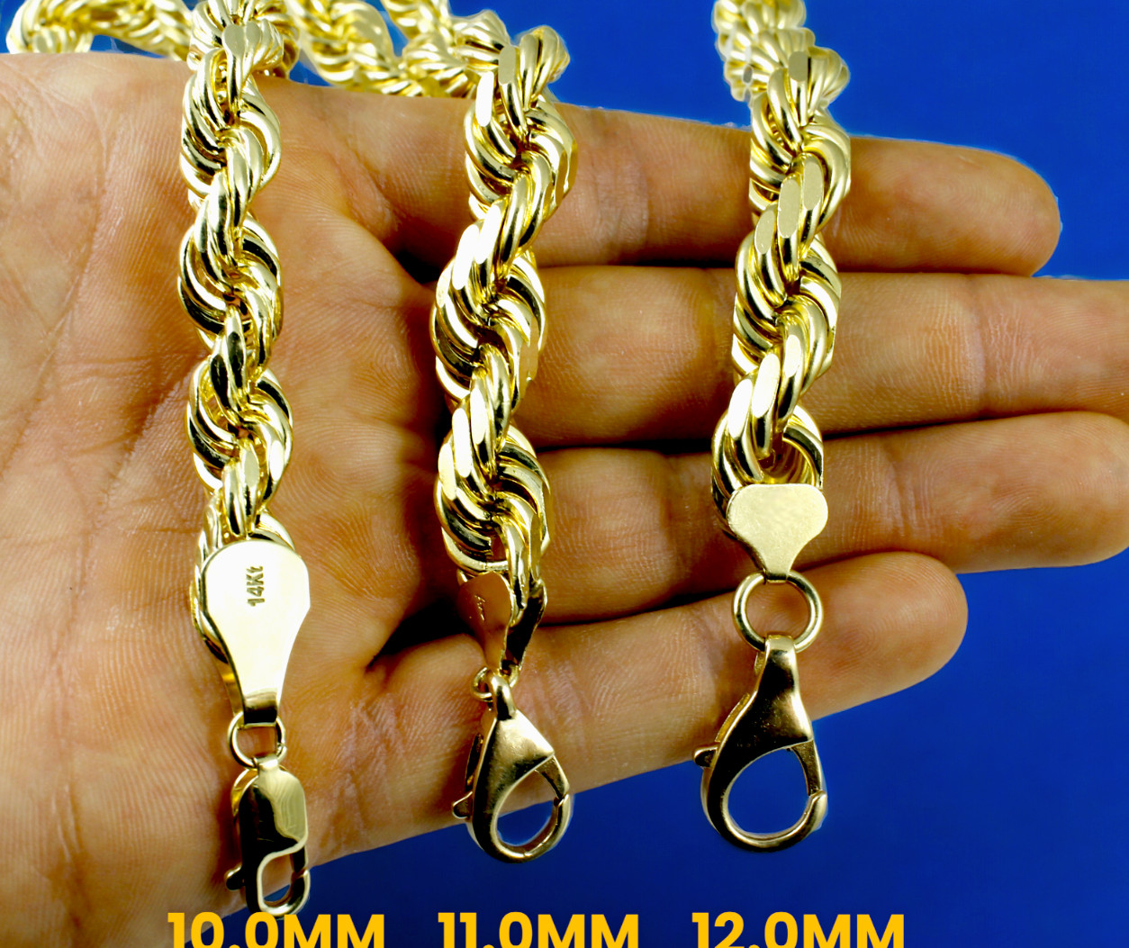 14K Yellow Gold SOLID Rope Chain Necklace Bracelet Diamond Cut 1mm-12mm 7″-30″