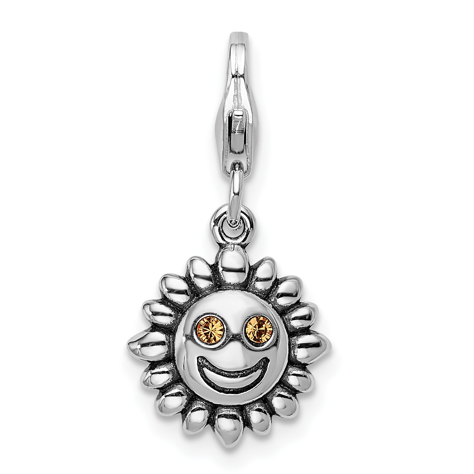 Amore La Vita Silver Polished 3-D Yellow Crystal Sun Charm with Fancy Lobster C