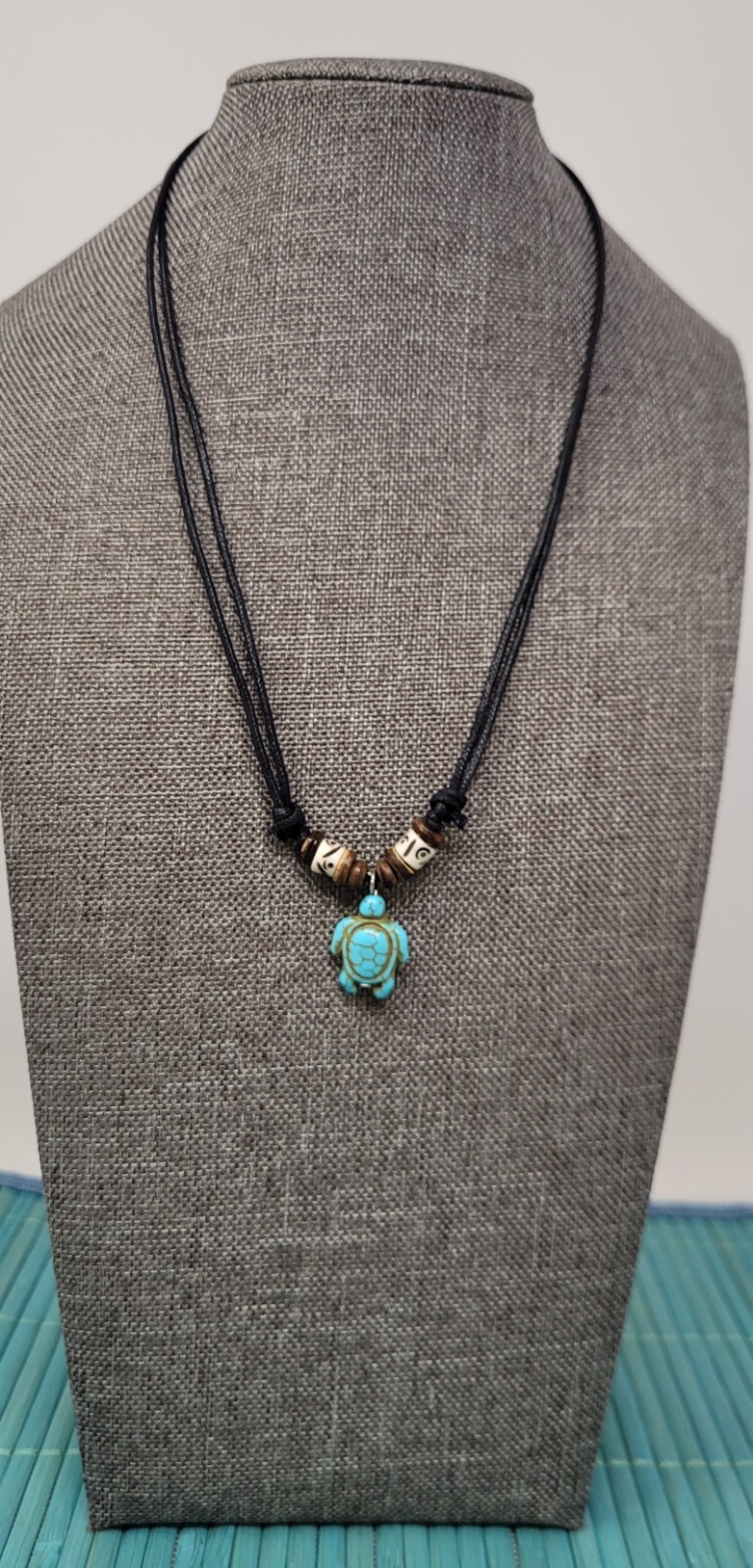 Turquoise Blue Sea Turtle Charm with Black Cord Choker Necklace Turquoise Turtle