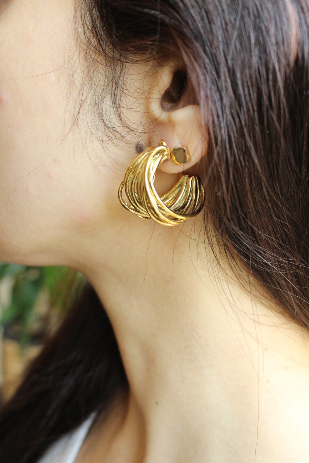 modern abstract wire earrings , stainless steel half hoop earrings