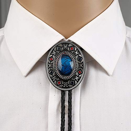 Nature Agate Triangle Shape Western Cowboy Celtic Black Stone Bolo Tie 1-blue