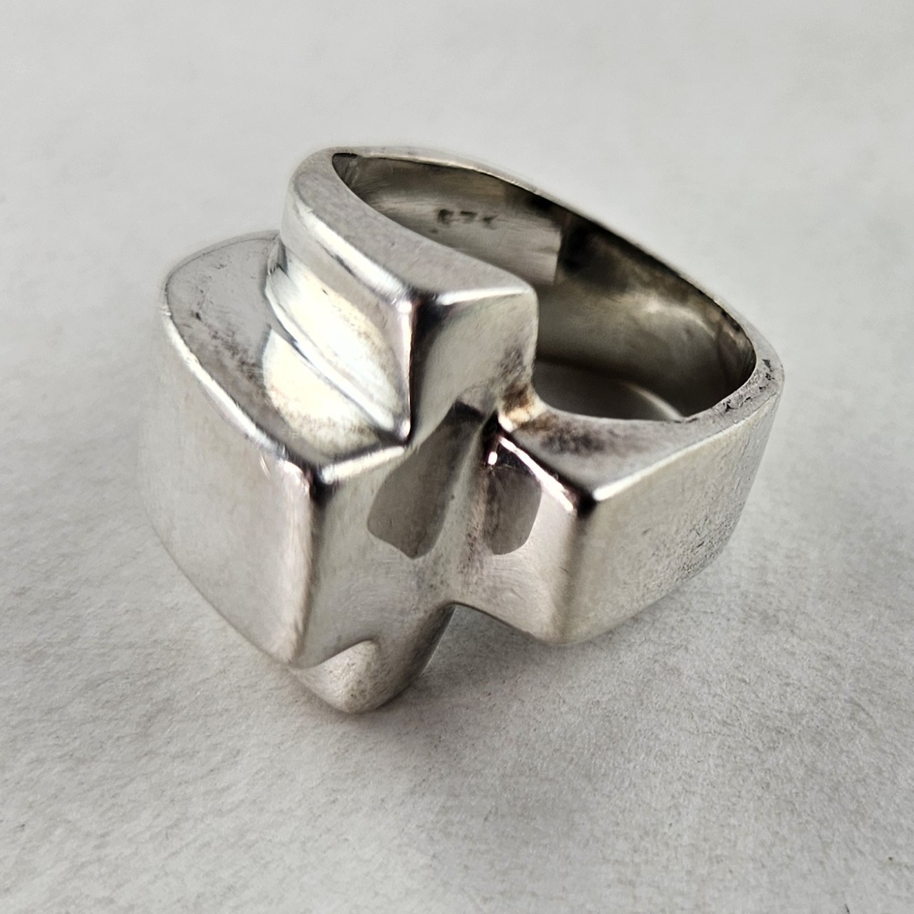 Sterling Silver Ring Modernist Style 12.0g Size 7.25 [9062]
