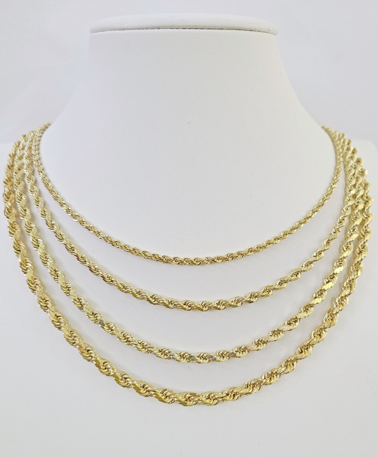 Solid 14K Yellow Gold Rope Chain Necklace Men Women 3mm–6mm 18–30 Inch Real Gold