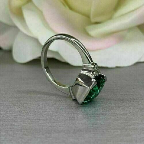 2Ct Lab Created Asscher Green Emerald Engagement Ring 14K White Gold Finish