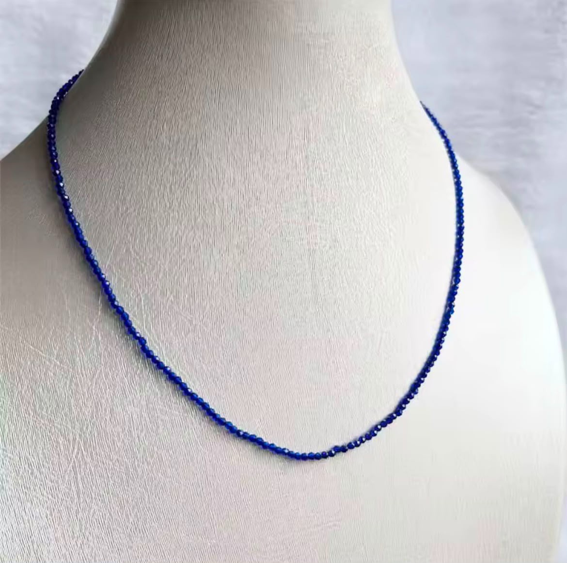 2mm Natural Blue Sapphire Spinel Necklace Faceted Healing Stone 35-55cm