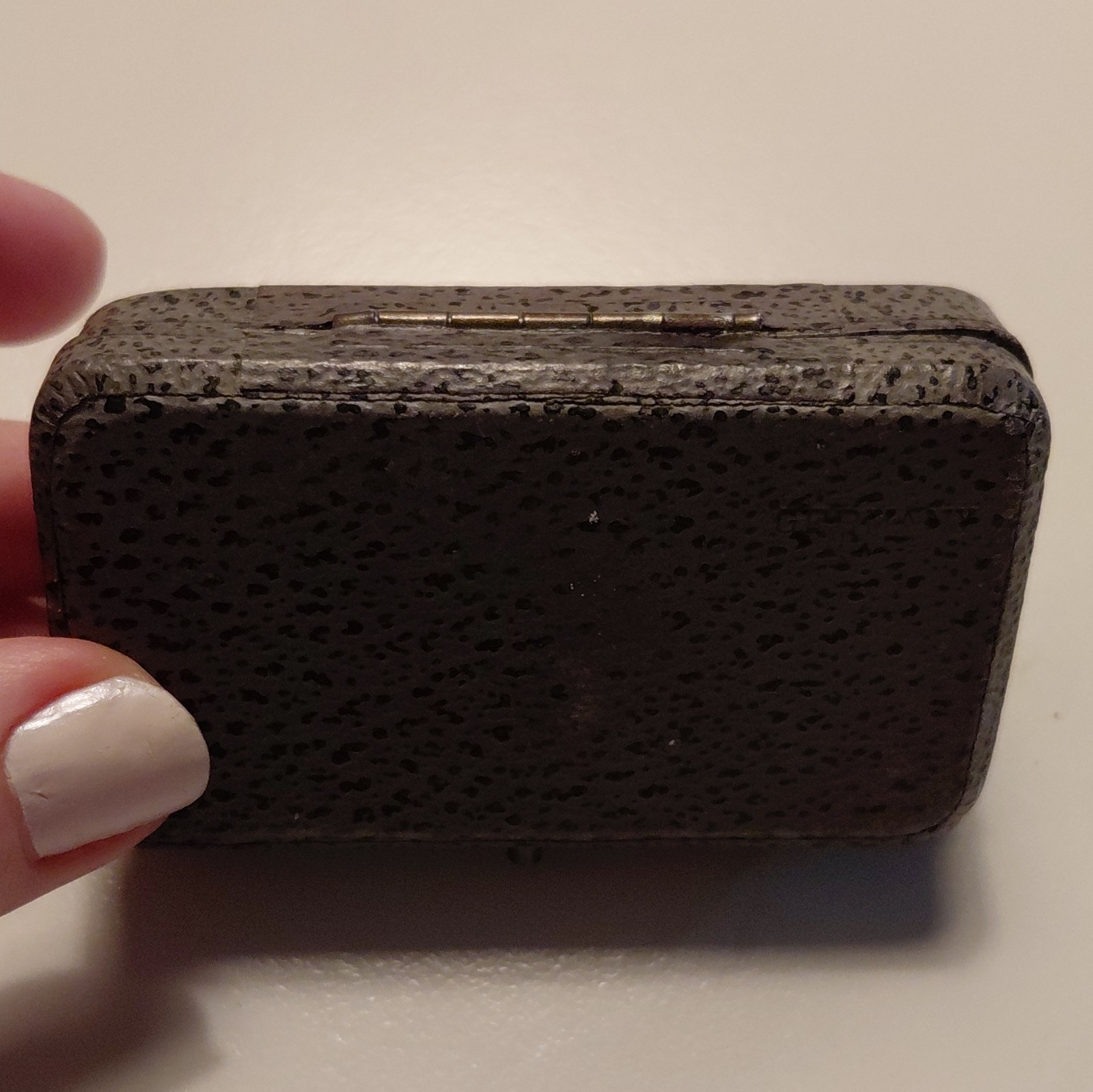 Vintage Gray Rectangular Ring Earring Cufflink Jewelry Box Purple Lined Antique