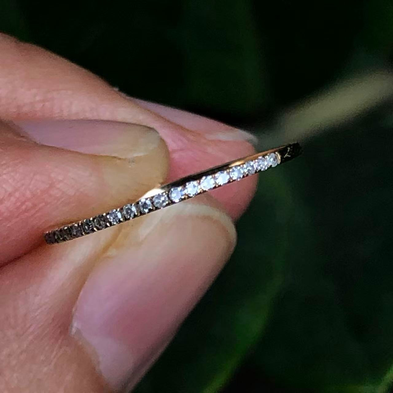 Stackable Wedding Band 10K Solid Gold 1mm Thin Natural Diamond Eternity Ring